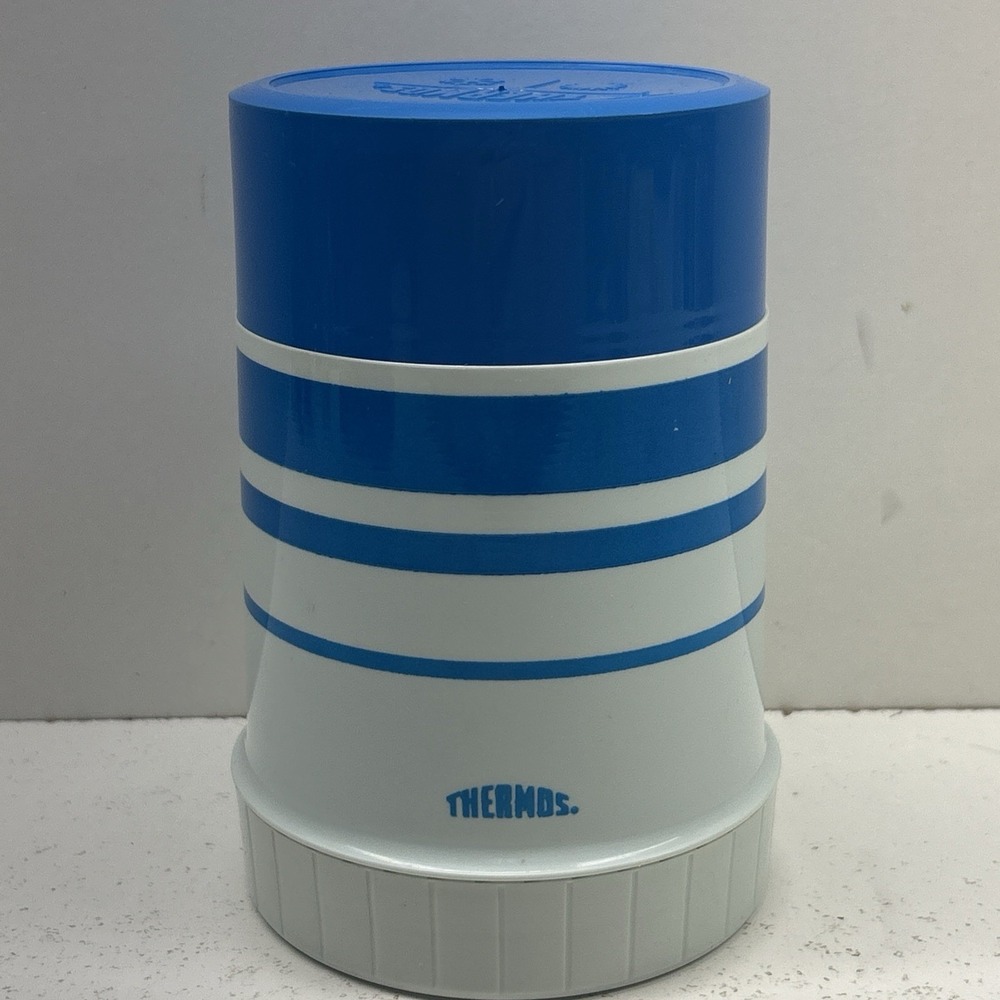 Vintage King-Seeley Blue Stripe Thermos Filler 70F Stopper 763 Cup 73A63